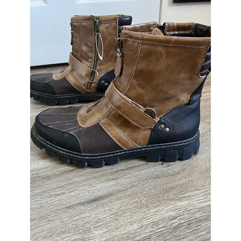 Day Five Casual Lace Brown Black Leather Zip Strap Boots Round Toe Size 12 M